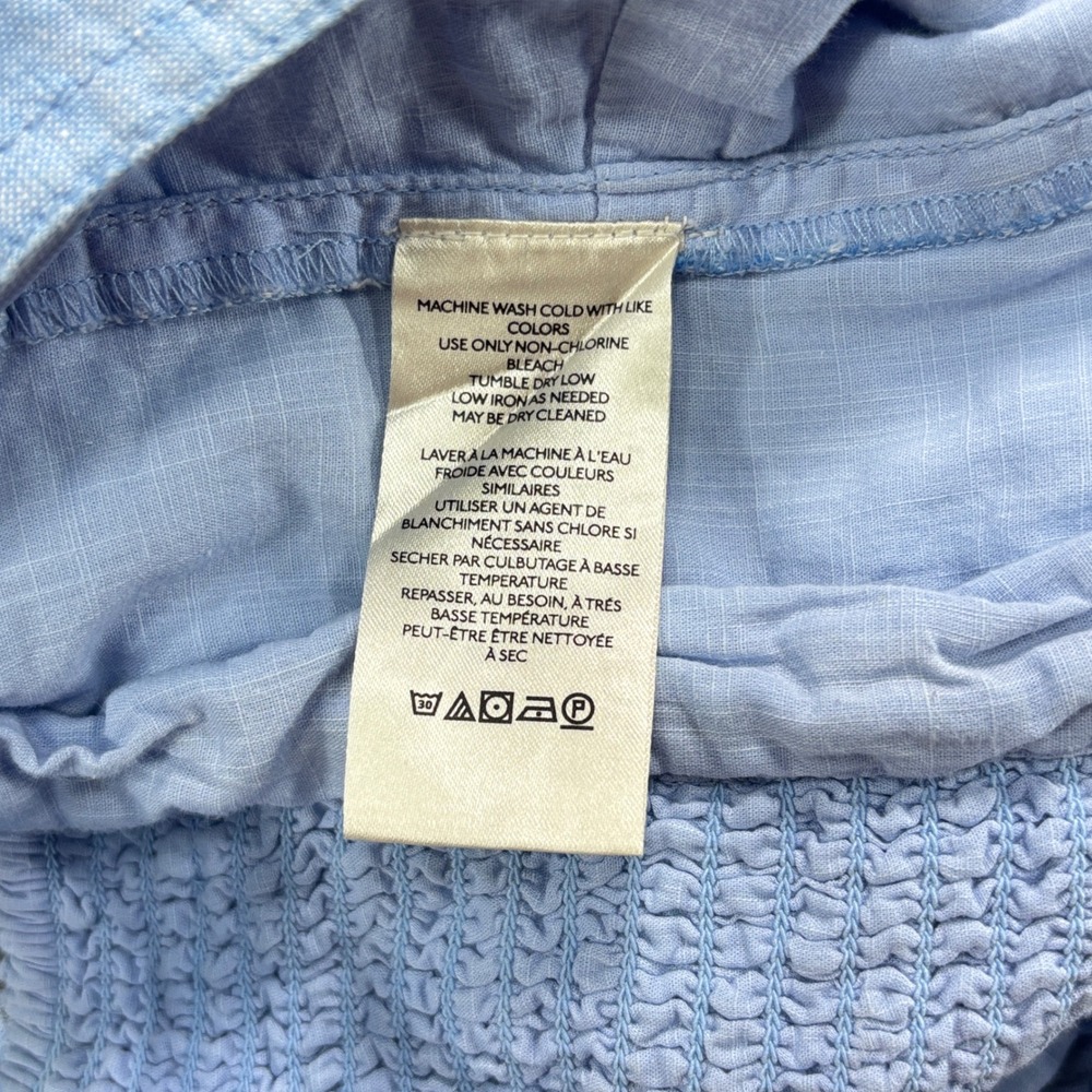Anthropologie Light Blue Linen Blend Criss Cross Back Crop Top Smocked Back - Picture 4 of 7